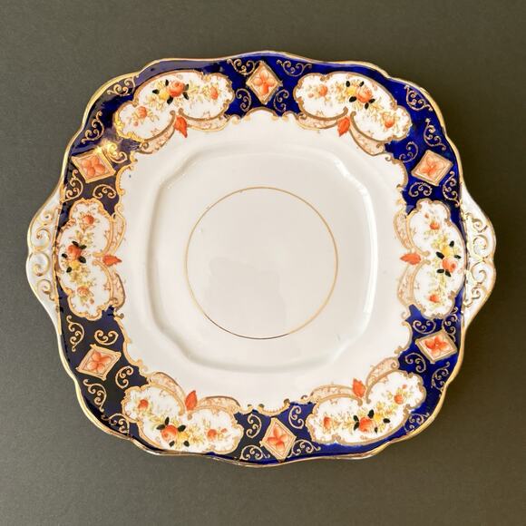 Royal Albert Crown China England Derby Heirloom Gold Rim Square Cake Plate 9" - Picture 1 of 9